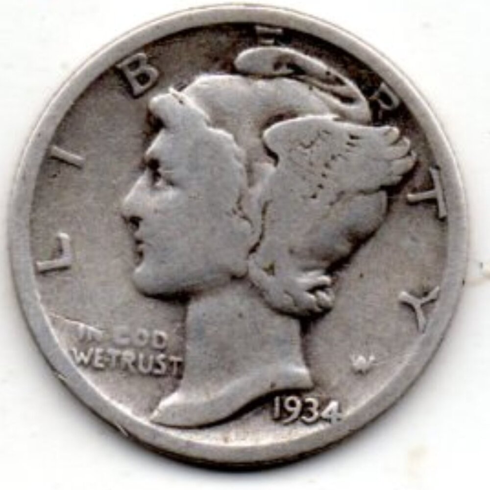 RARE- Estate Find -1934 Mercury Dime - 90% Silver - uncommon.
